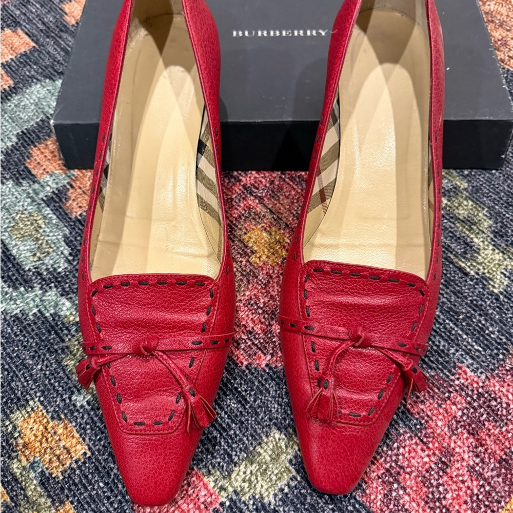 Burberry Red Leather Pointed Toe Loafers